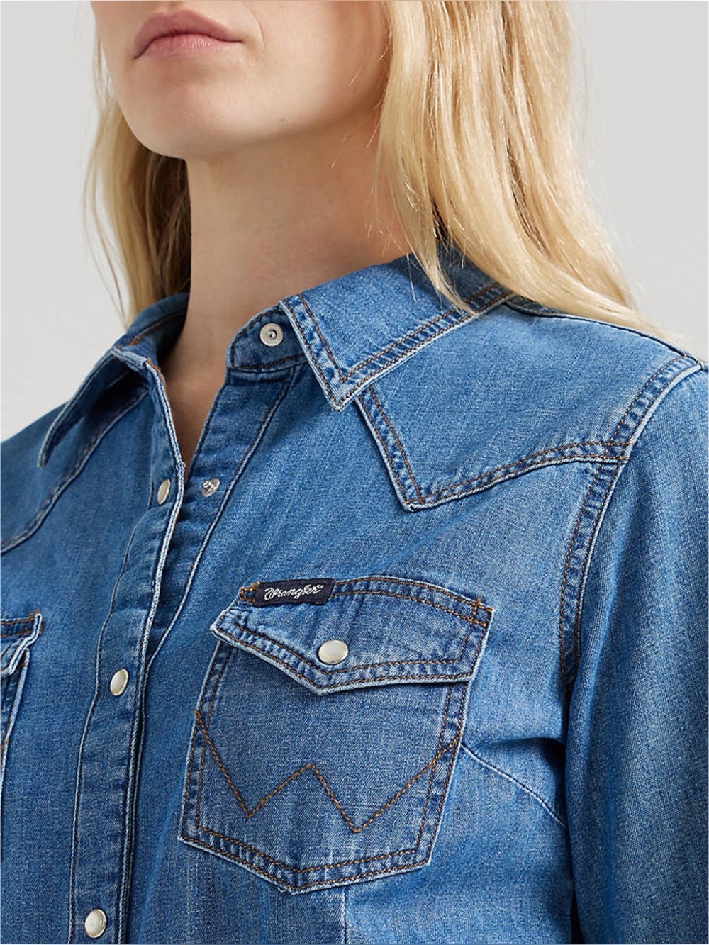 NWT Wrangler Long Sleeve Denim Snap Western Shirt Mini Dress - Picture 5 of 16